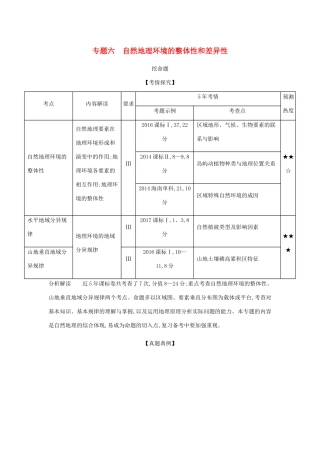 （5年高考3年模拟课标A版）高考地理总复习 专题六 自然地理环境的整体性和差异性学案（含解析）-人教版高三全册地理学案