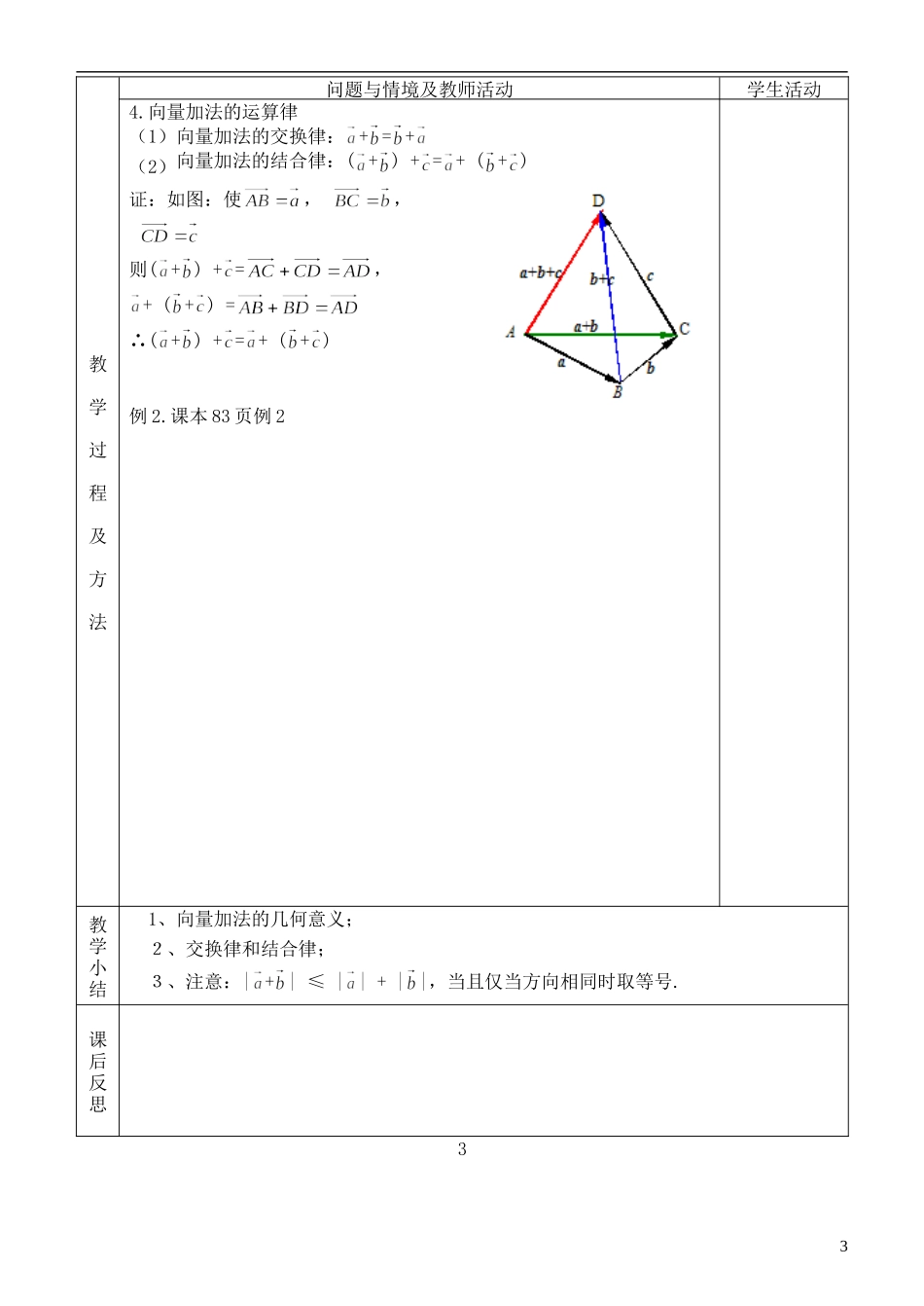 河北省武邑中学高中数学 §2.2.1向量的加法运算及其几何意义教案 新人教A版必修4_第3页