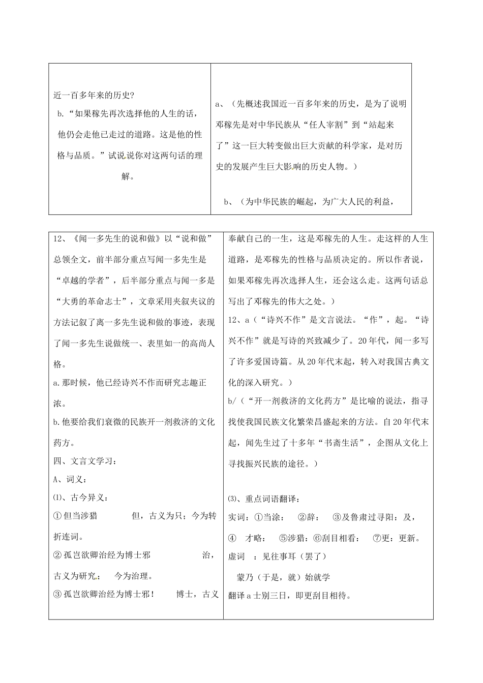 山东省郯城县中考语文 七下 第三单元复习教案-人教版初中九年级全册语文教案_第2页