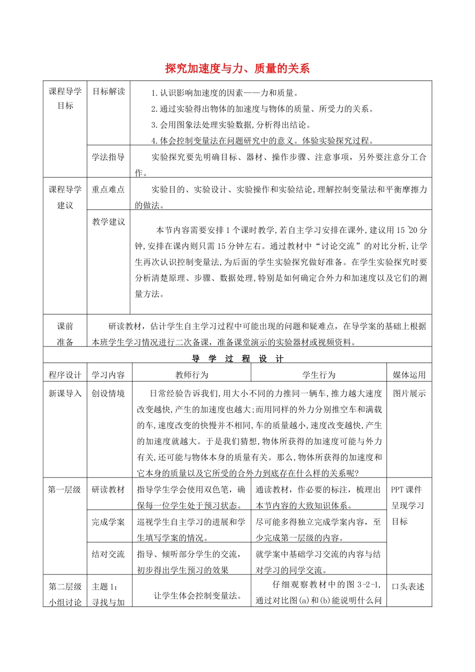高中物理 第三章 牛顿运动定律 2 探究加速度与力、质量的关系教案 教科版必修1-教科版高一必修1物理教案_第1页