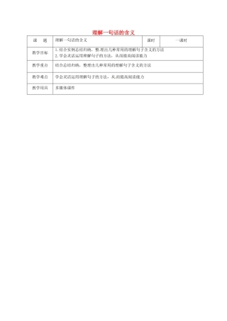 辽宁省恒仁满族自治县中考语文专题复习 记叙文 理解一句话的含义教学设计2-人教版初中九年级全册语文教案