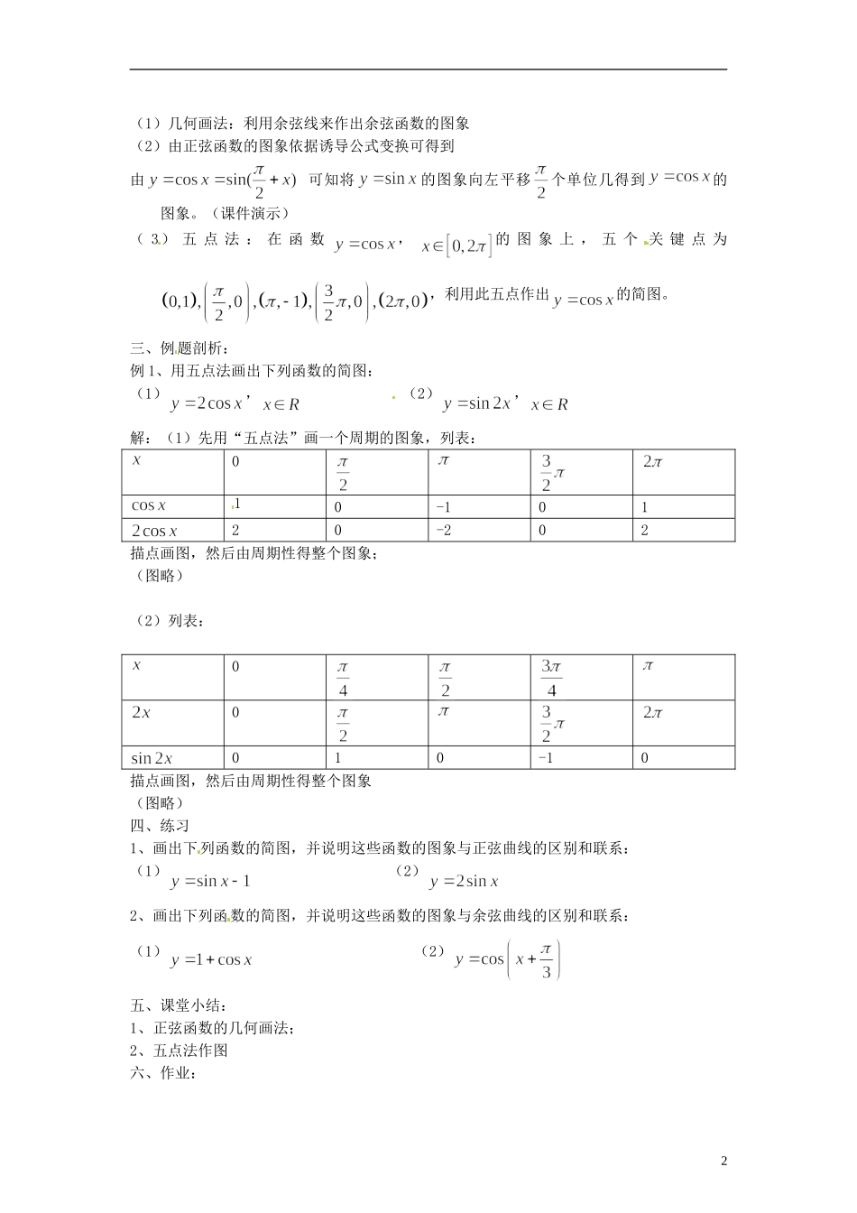 【四维备课】高中数学 1.3 三角函数的图象和性质教案1 新人教A版必修4_第2页