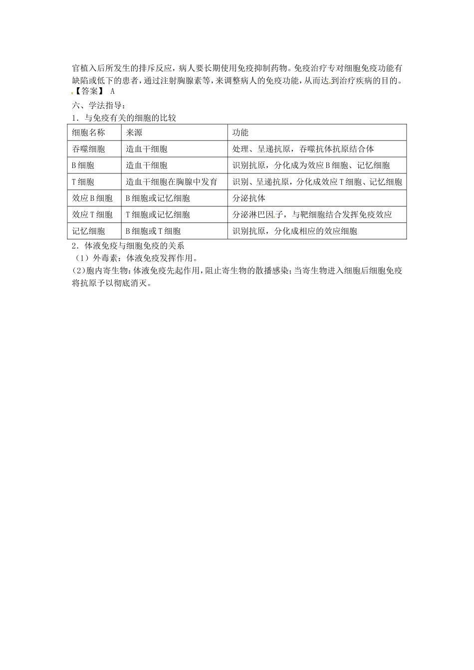 高中生物：学案：细胞免疫与体液免疫（中图版）必修3_第3页