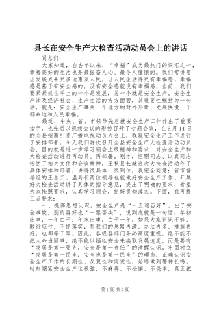 县长在安全生产大检查活动动员会上的讲话发言