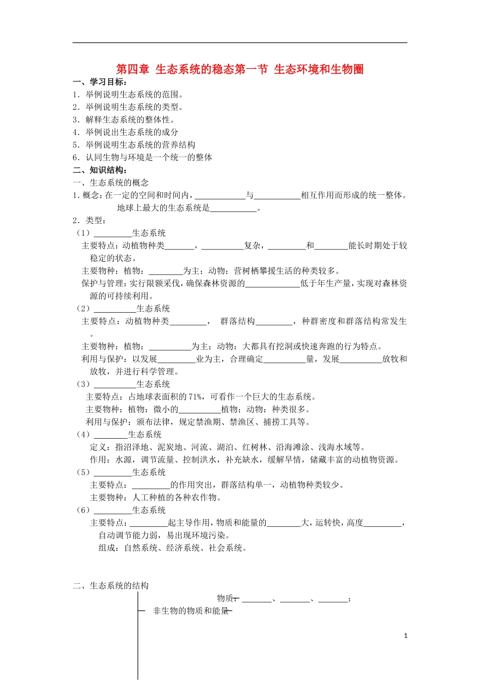 高中生物《生态环境和生物圈》学案4 苏教版必修3_第1页