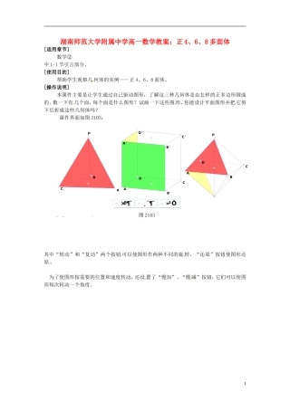 湖南师范大学附属中学高一数学 正4、6、8多面体教案