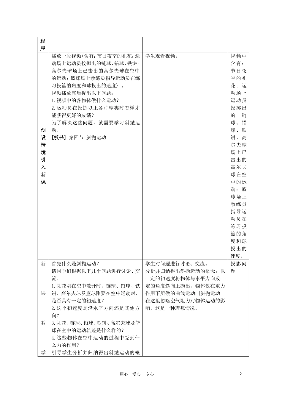 高一物理：3.4《斜抛运动》教案 鲁科版必修2_第2页