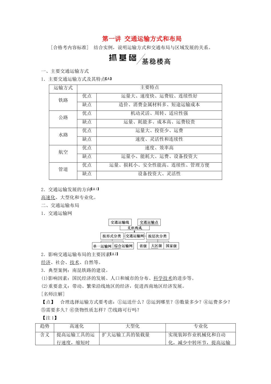 （新课改省份专用）版高考地理一轮复习 模块二 人文地理 第五章 交通运输布局及其影响 第一讲 交通运输方式和布局学案（含解析）-人教版高三全册地理学案_第1页