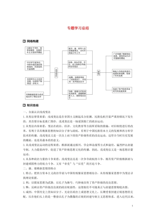 高中历史 专题九 戊戌变法专题学习总结讲义 人民版选修1-人民版高二选修1历史教案