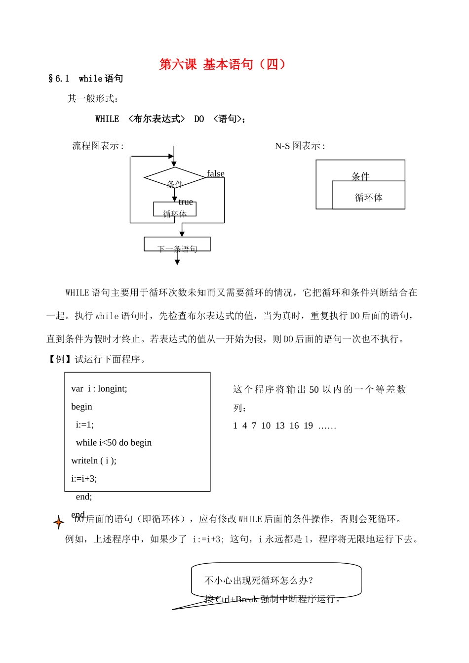 高中信息技术 pascal教程06 第六课 基本语句（四）教案-人教版高中全册信息技术教案_第1页