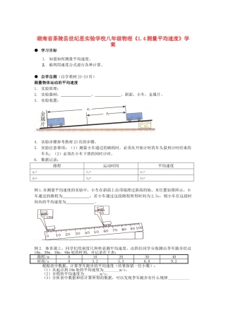 湖南省茶陵县世纪星实验学校八年级物理《1.4测量平均速度》学案（无答案）