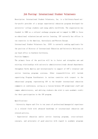 2014年秋高中英语 Module 2 A Job Worth Doing Job Posting International Student Volunteers训练 外研版必修5