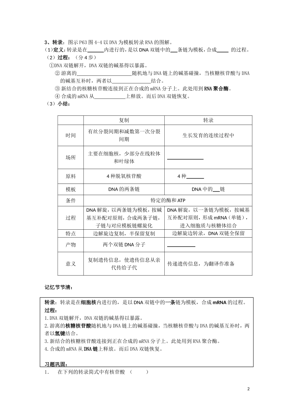 高中生物《基因指导蛋白质的合成》学案1 新人教版必修2_第2页