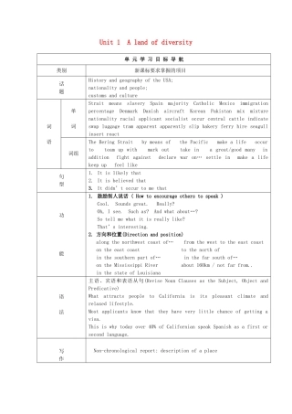 2014-2015学年高中英语 Unit 1 A land of diversity教学设计1 新人教版选修8