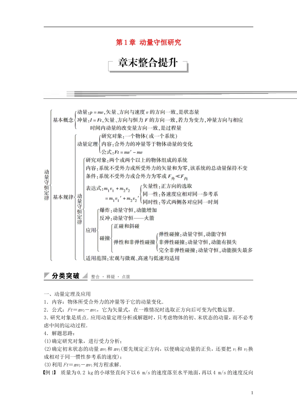 高中物理 第1章 动量守恒研究学案 鲁科版选修3-5-鲁科版高二选修3-5物理学案_第1页
