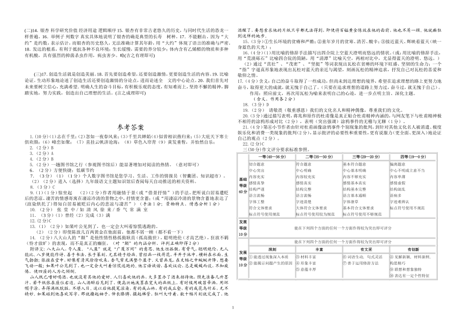 中考模拟试卷一答案_第1页