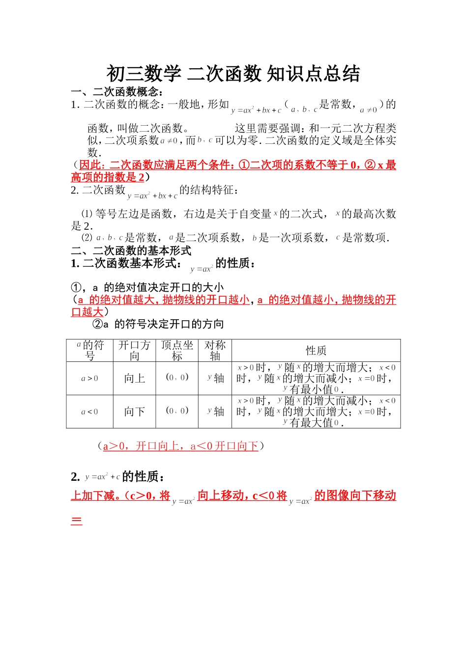 初三数学_二次函数_知识点总结_第1页