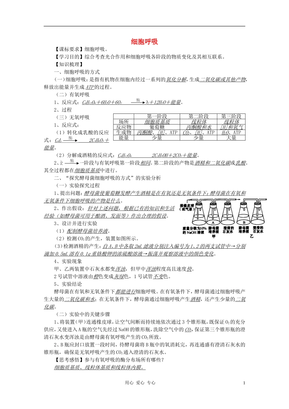 高中生物《细胞呼吸》学案1 浙教版必修1_第1页