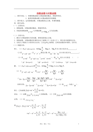 高考数学 第15课时—指数函数与对数函数教案