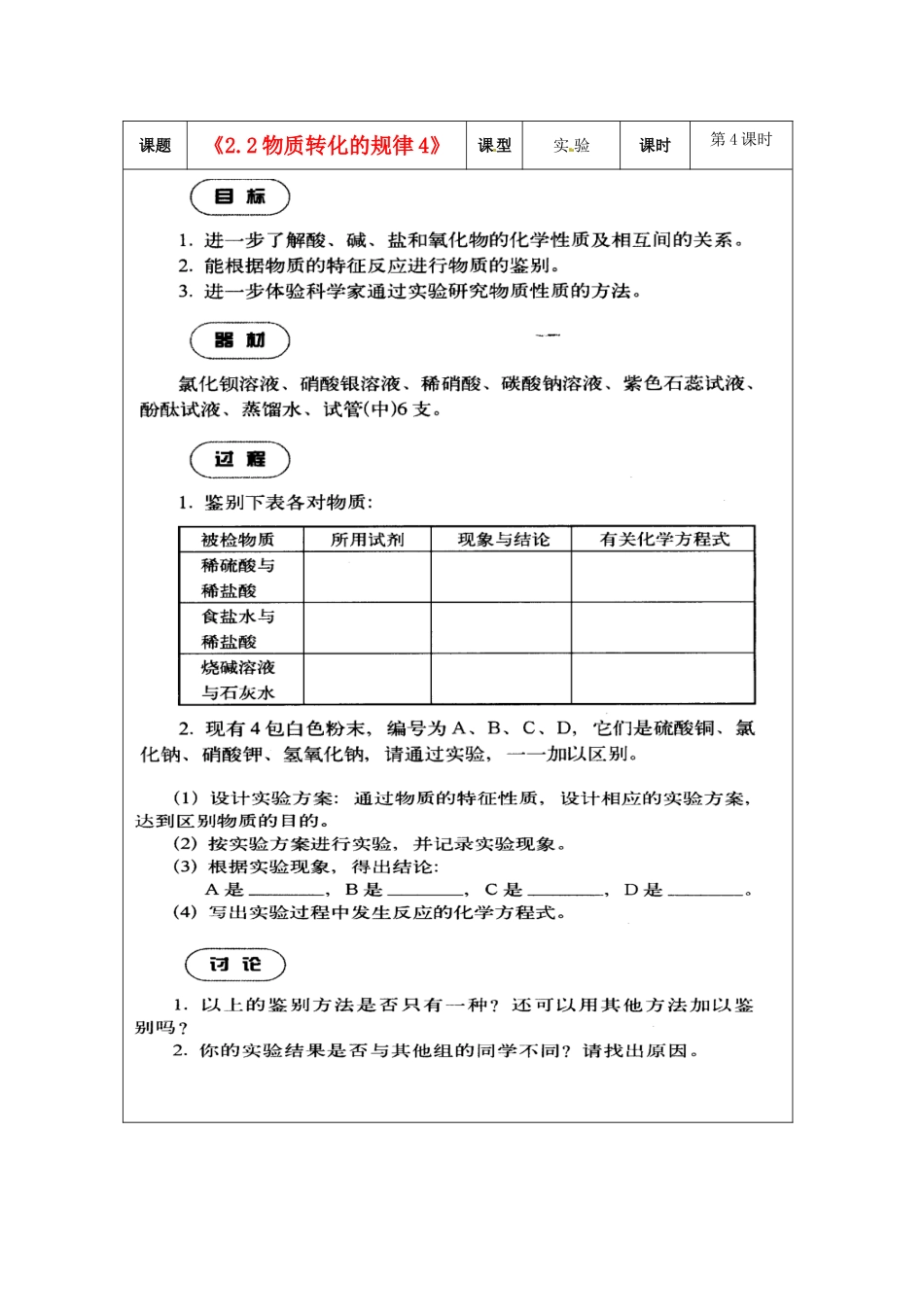 浙江省温岭市城南中学九年级科学上册《2.2物质转化的规律4》教案 浙教版_第1页