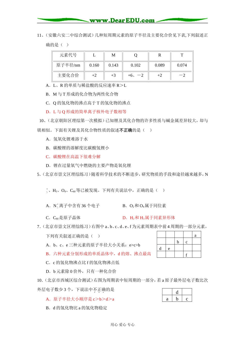 2008年4月份各地理综模拟试题汇编高三化学—物质结构元素周期律_第2页