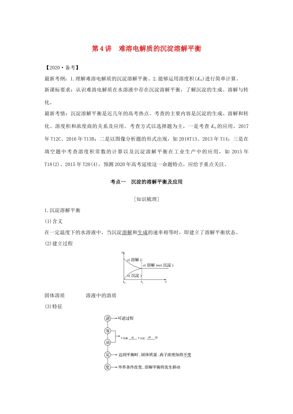 （江苏专用）高考化学 专题六 第4讲 难溶电解质的沉淀溶解平衡学案-人教版高三全册化学学案_第1页