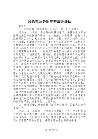 县长在公务用车整治会讲话发言
