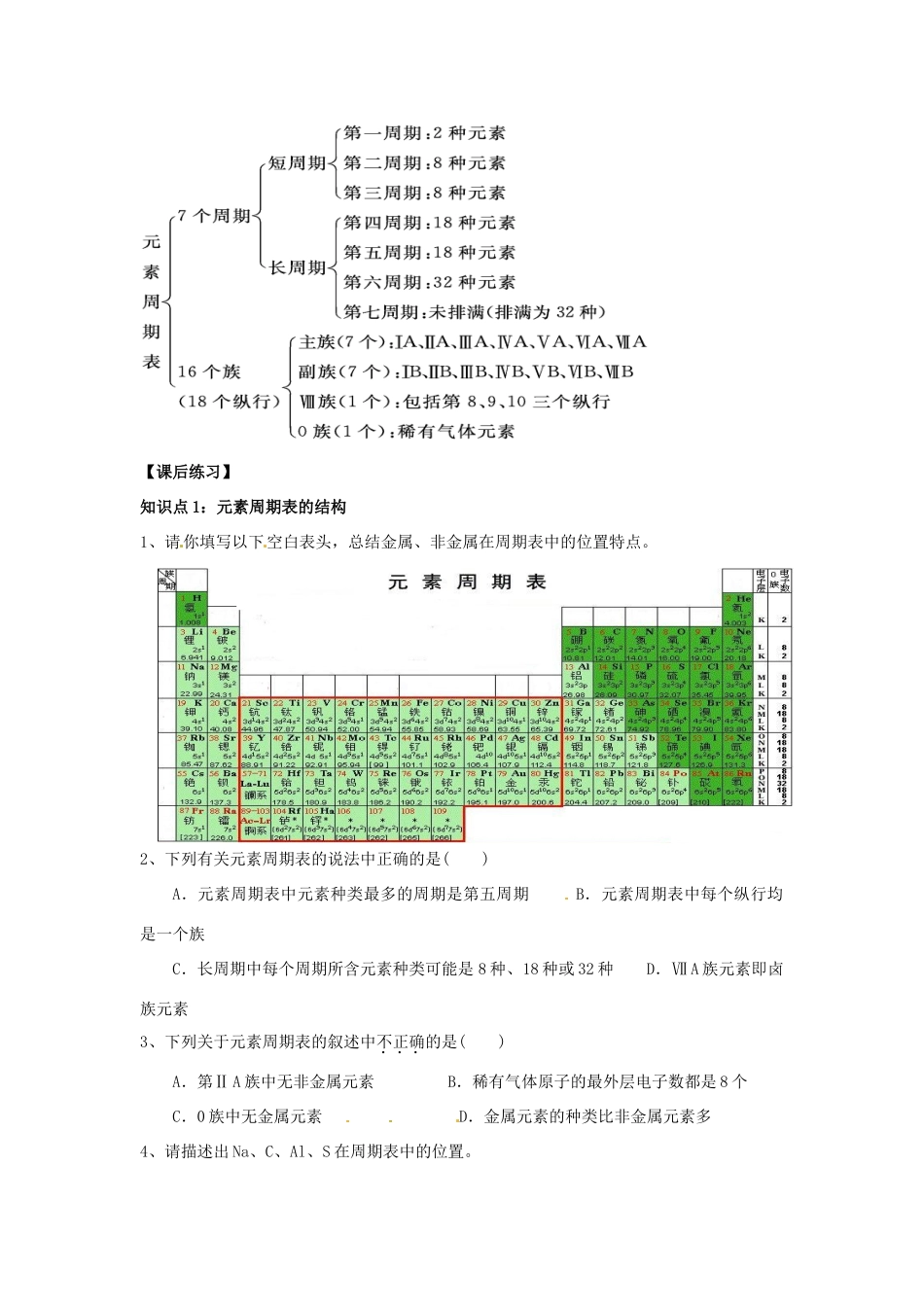 北京市房山区实验中学高中化学《1.1 元素周期表的结构》学案 新人教版必修2_第3页