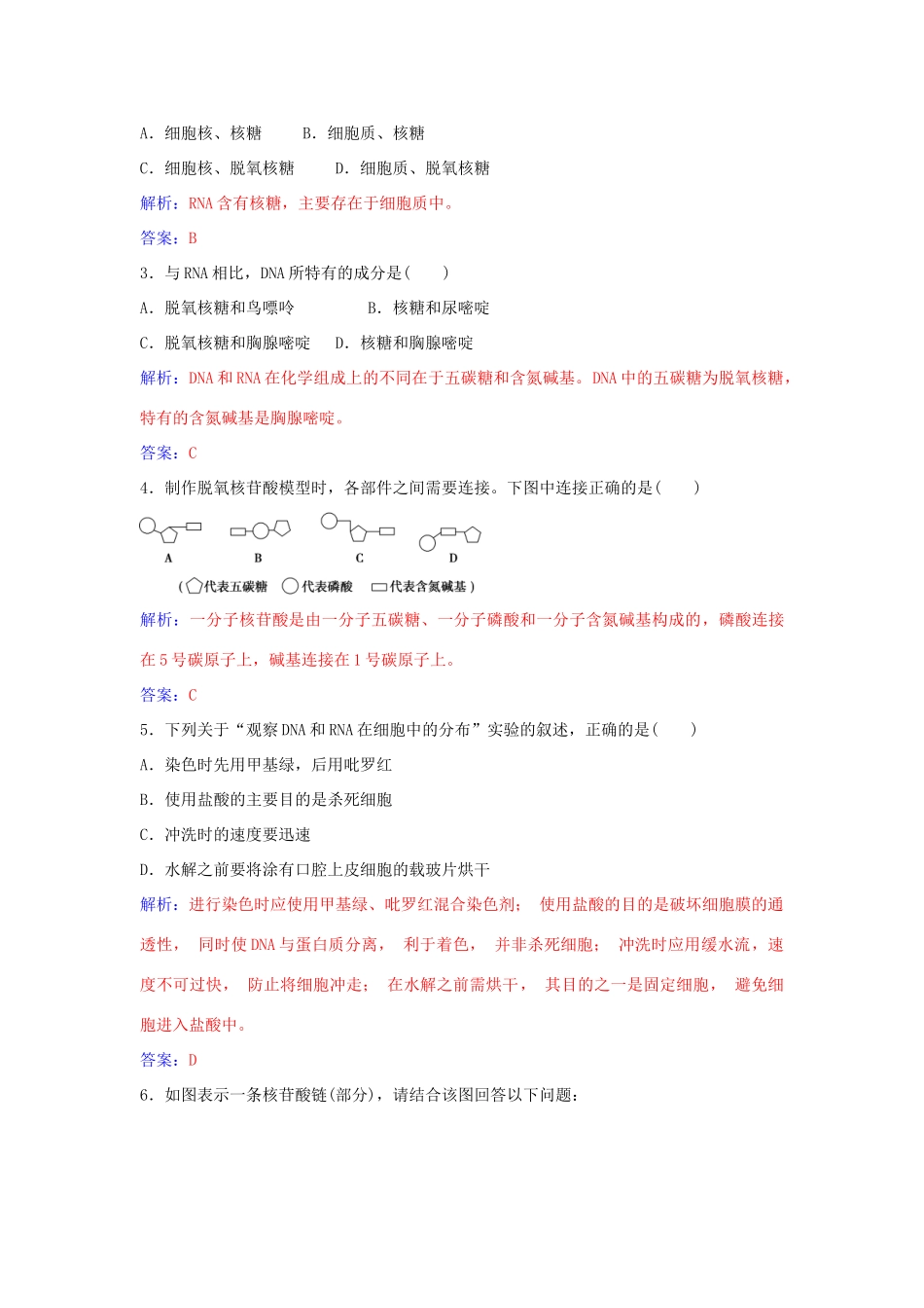 高中生物 第2章 第3节 遗传信息的携带者 核酸练习 新人教版必修1-新人教版高一必修1生物学案_第3页