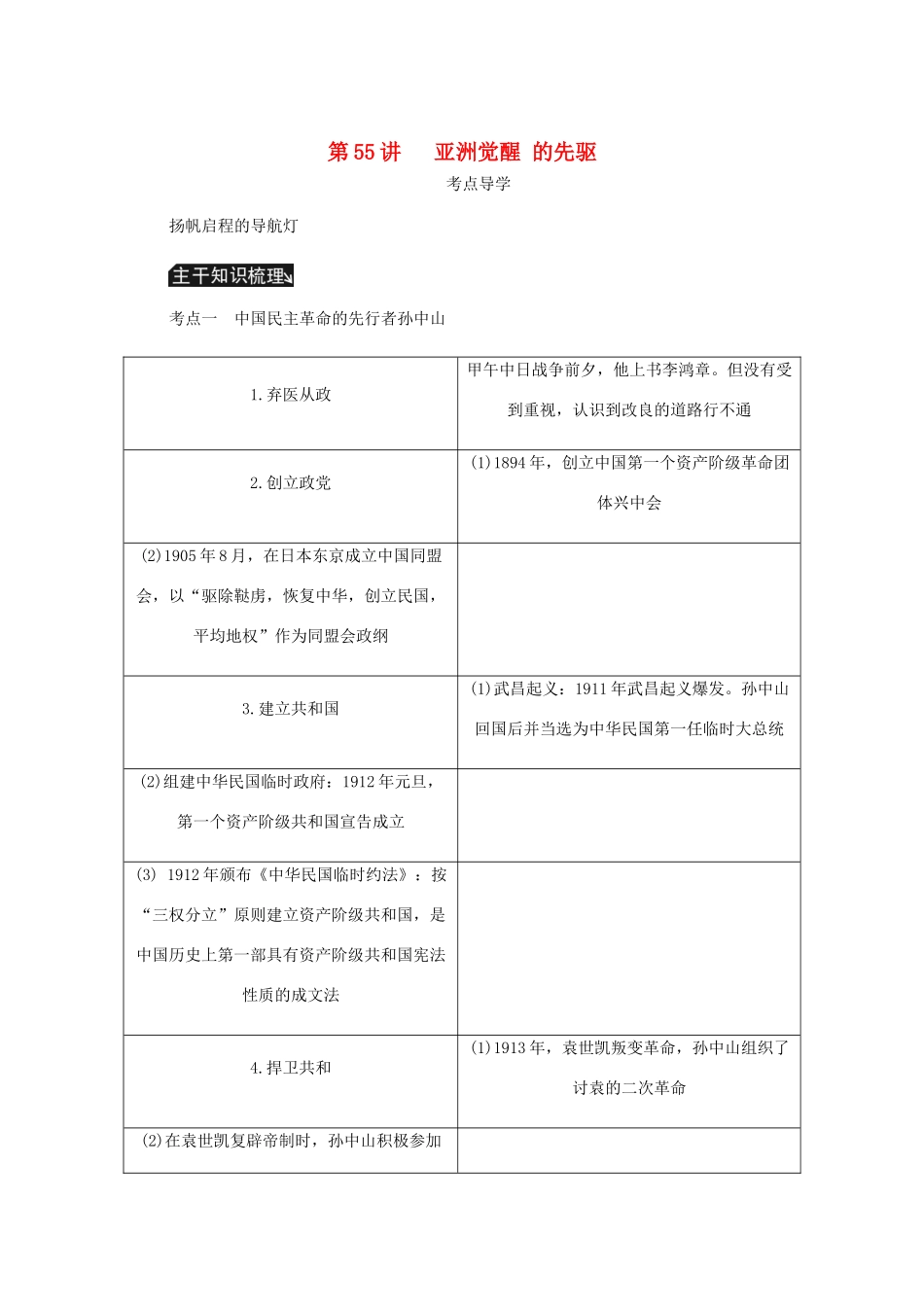 （江苏专版）高考历史总复习 选考四 中外历史人物评说 第55讲 亚洲觉醒 的先驱学案-人教版高三全册历史学案_第1页