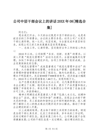 公司中层干部会议上的讲话发言20XX年08[精选合集](3)