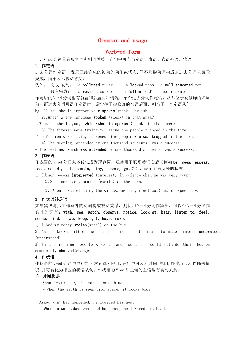 2011江苏省怀仁中学高二英语 M5U3 Verb-ed form教案 牛津译林版_第1页