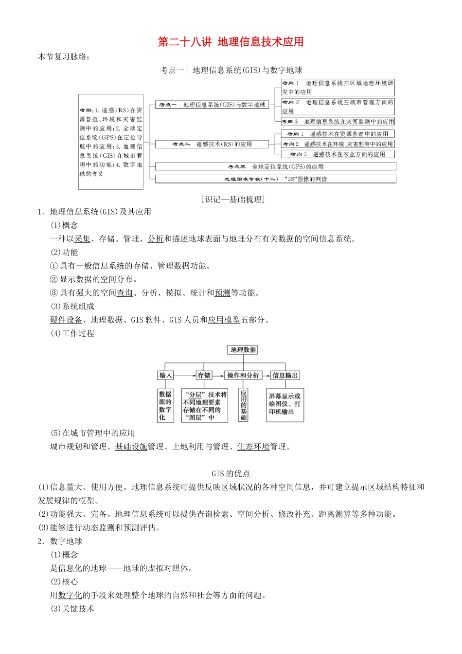 高考地理一轮复习 第二十八讲 地理信息技术应用讲练结合学案-人教版高三全册地理学案_第1页