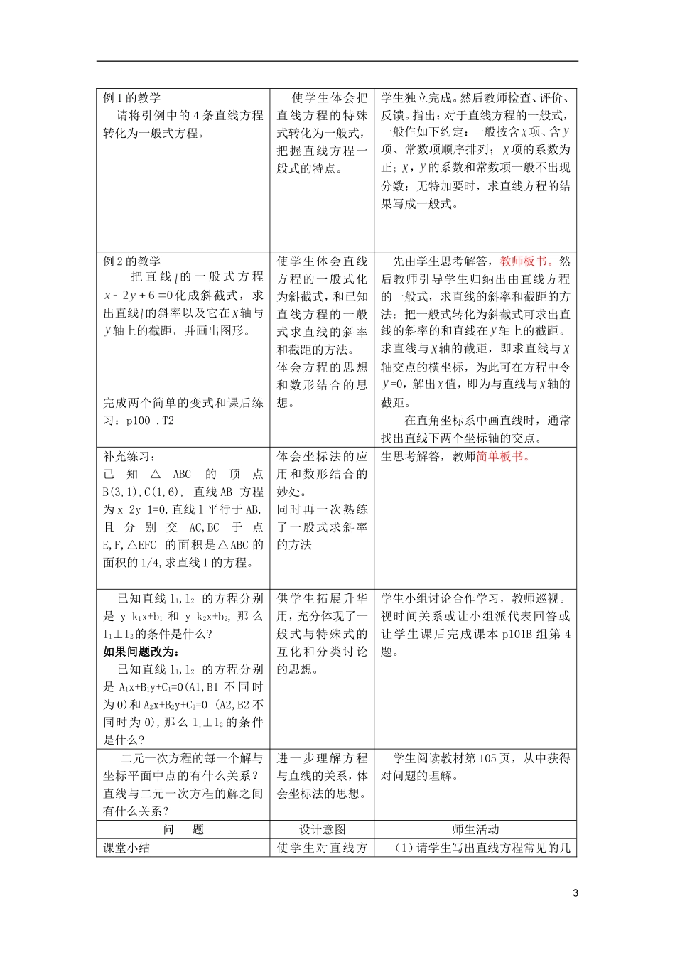 江苏省麒麟中学高中数学 3.2.3直线的一般式方程教案 苏教版必修2_第3页
