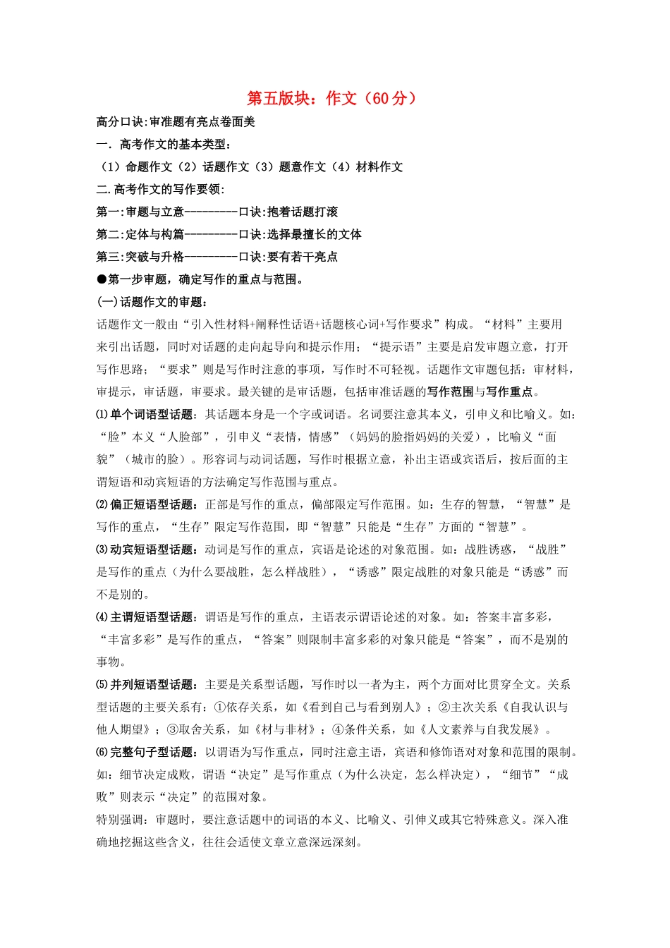 2011高考语文冲刺复习资料写作之审题_第1页