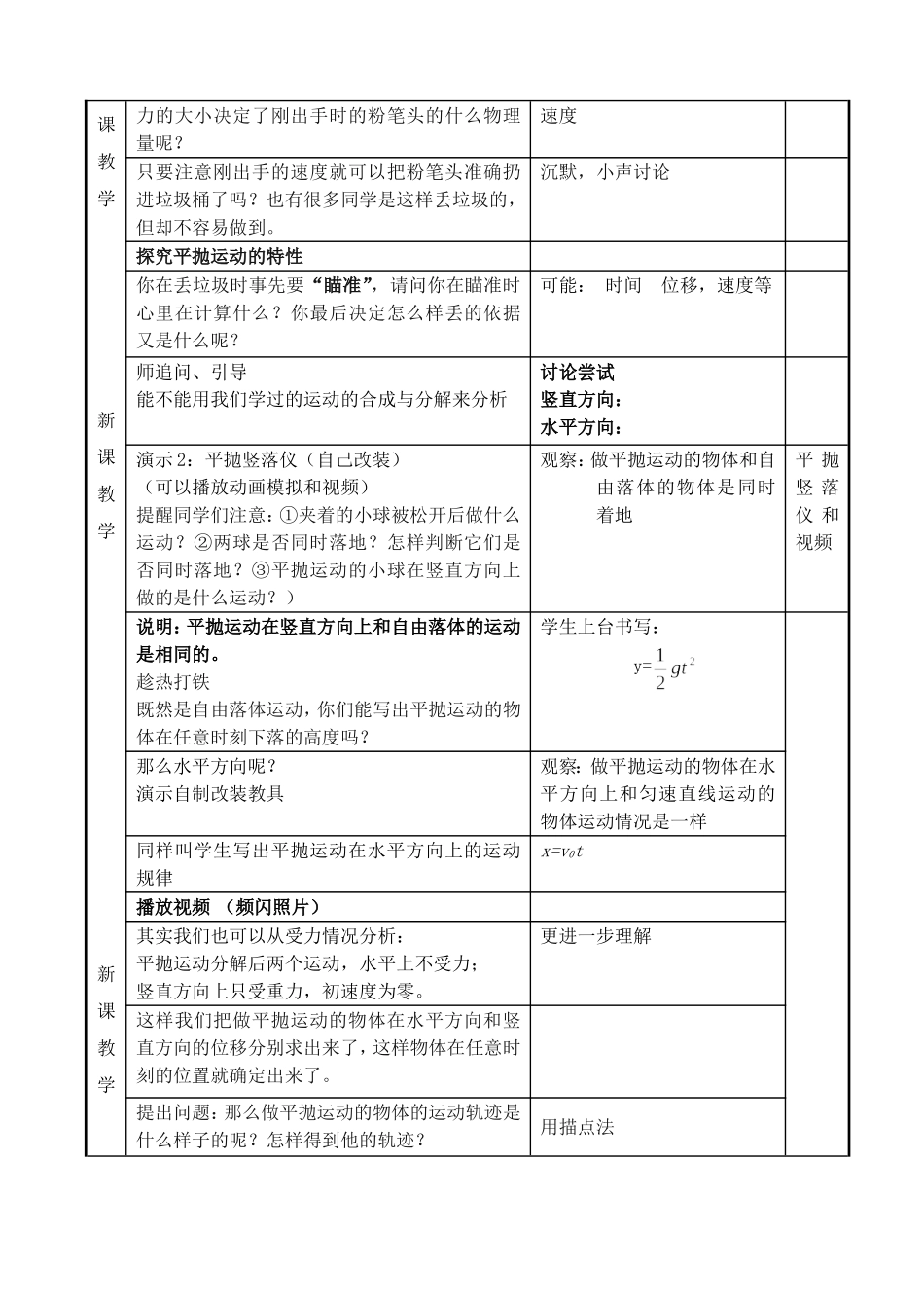高一物理平抛运动教学设计 新课标 司南版 必修2_第3页