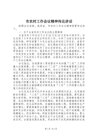 市农村工作会议精神传达讲话发言