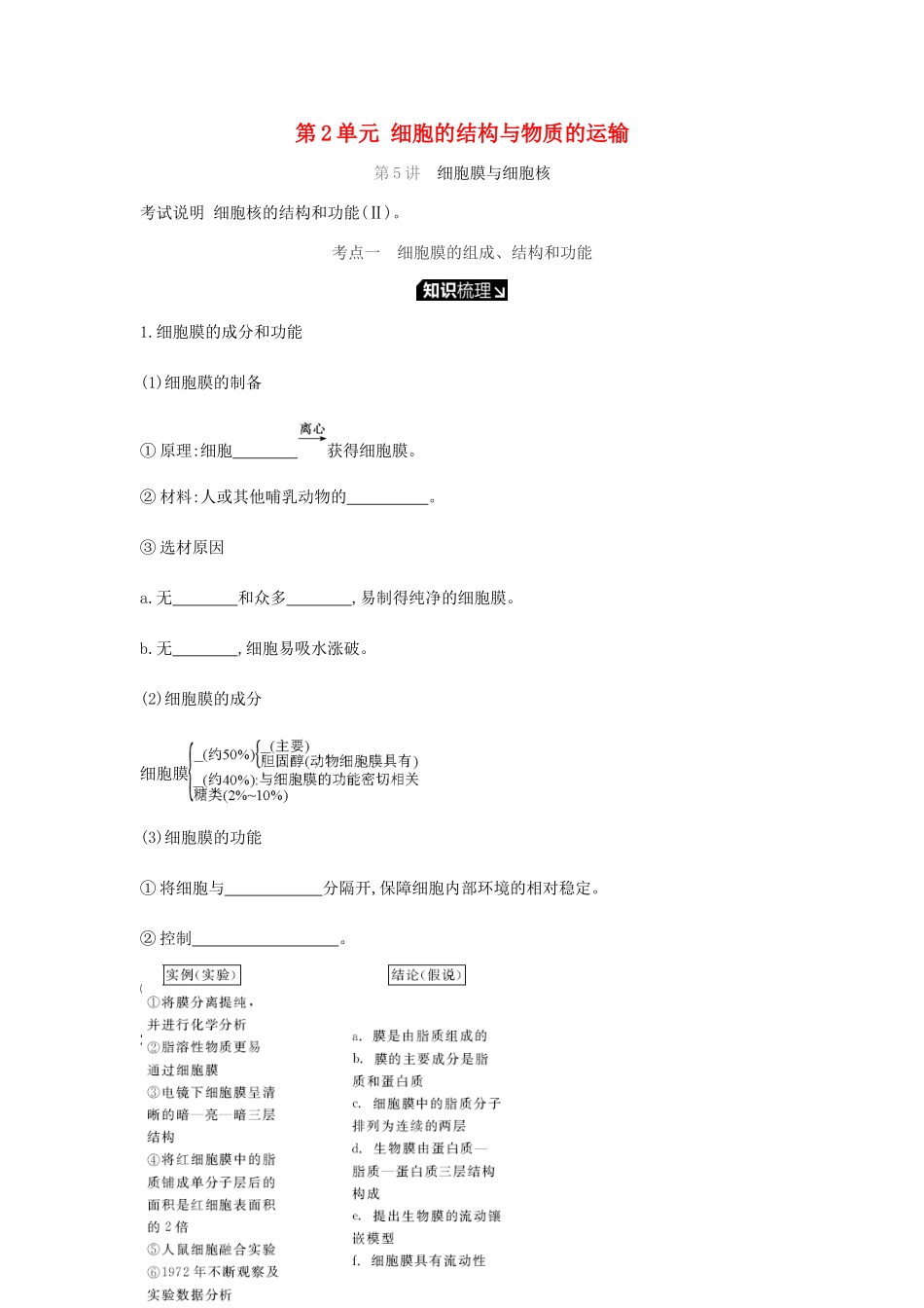 高考生物一轮复习 第2单元 细胞的结构与物质的运输听课学案-人教版高三全册生物学案_第1页