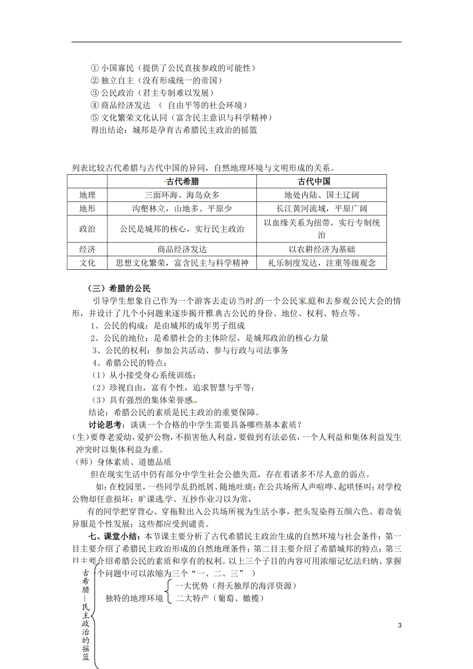 湖南省双峰县花门镇第一中学高中历史 6.1民主政治的摇篮-古代希腊教案 人民版必修1_第3页