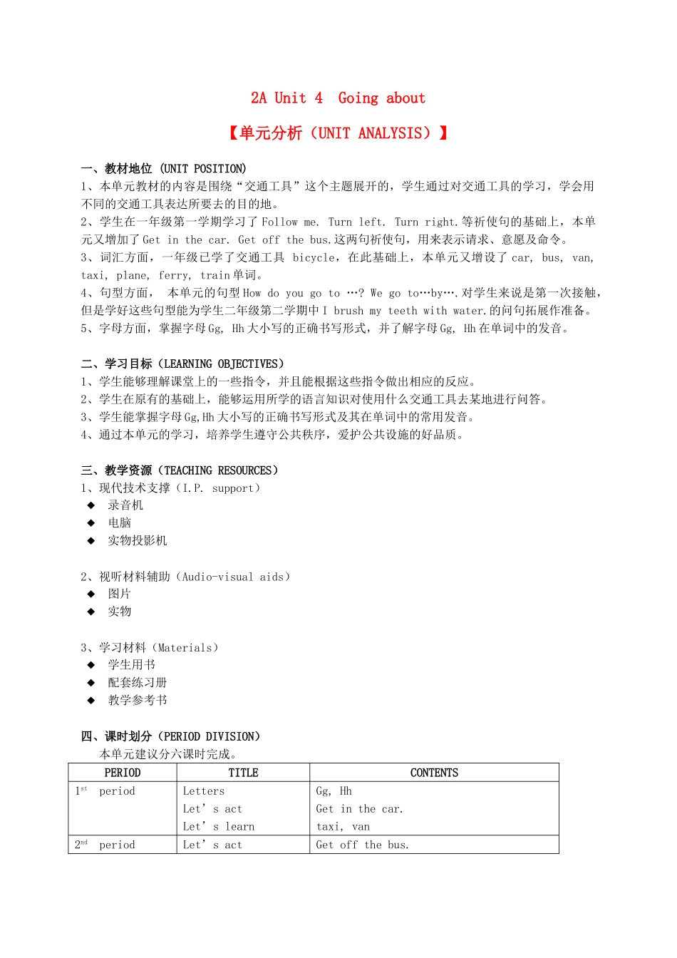 二年级英语上册 Unit4 Going about（1-3）教案 沪教牛津版_第1页