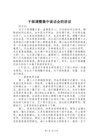 干部调整集中谈话会的讲话发言