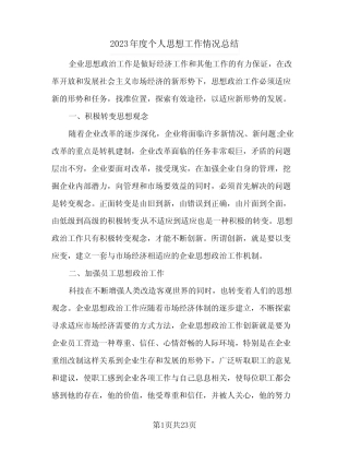 2023年度个人思想工作情况总结(九篇)