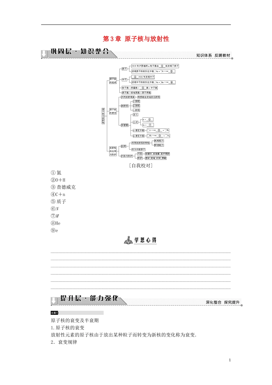 高中物理 第3章 原子核与放射性章末分层突破教师用书 鲁科版选修3-5-鲁科版高二选修3-5物理学案_第1页