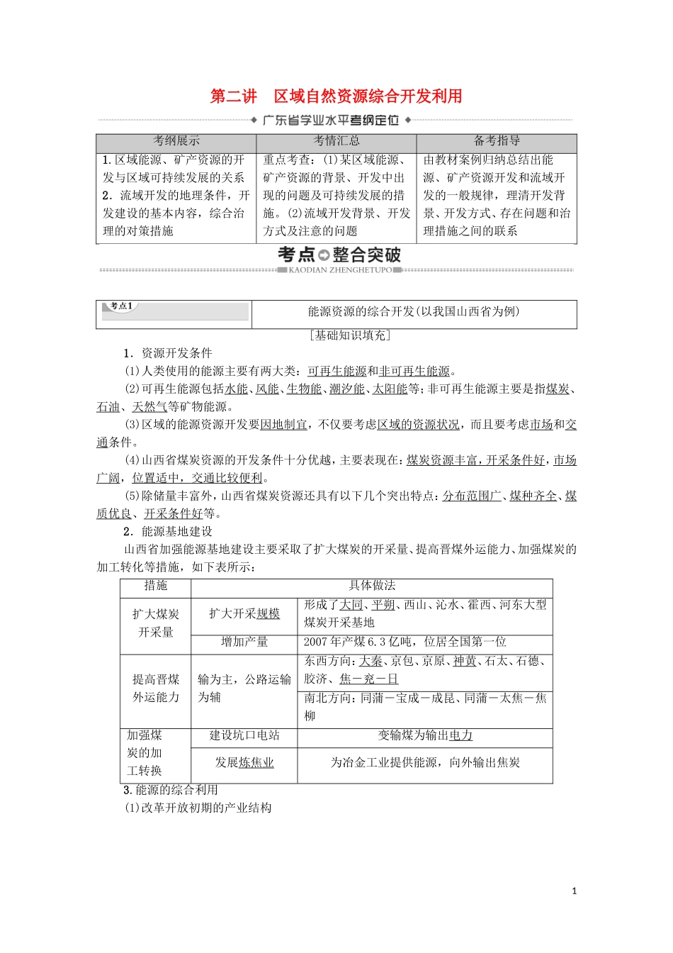 广东省高考地理总复习 专题9 区域可持续发展 第2讲 区域自然资源综合开发利用教案-人教版高三全册地理教案_第1页