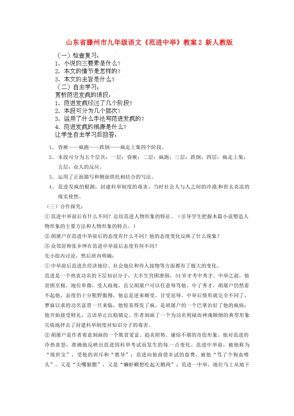 山东省滕州市九年级语文《范进中举》教案2 新人教版_第1页