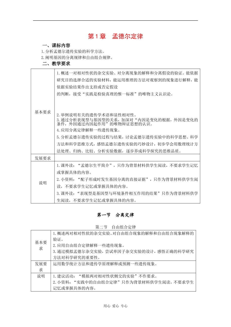 高中生物：第1章《孟德尔定律》学案（1） （浙科版必修2）_第1页