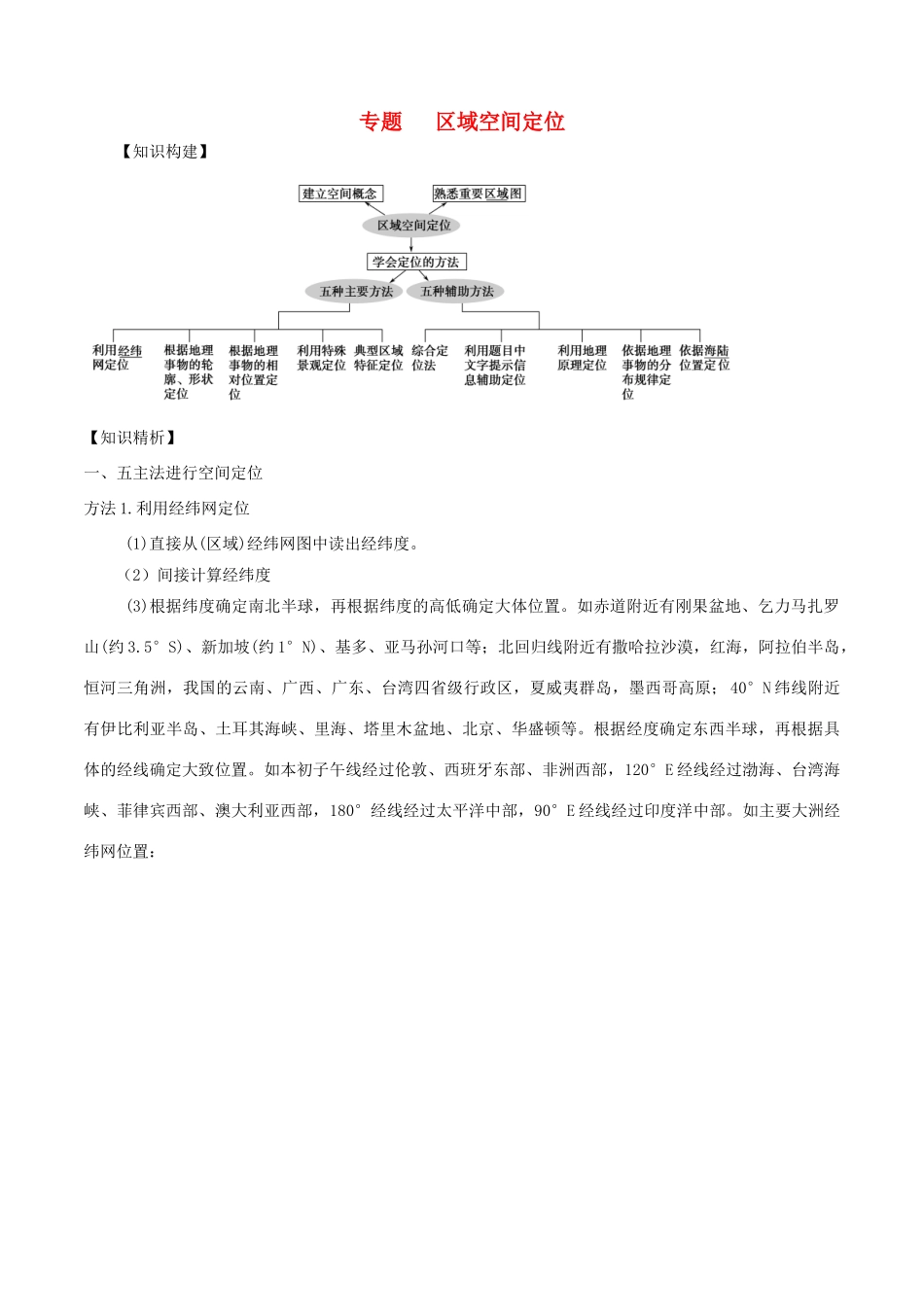 高考地理二轮复习微专题要素探究与设计 专题1.1 区域空间定位学案-人教版高三全册地理学案_第1页