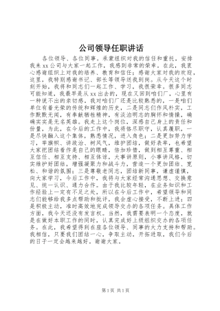 公司领导任职讲话发言