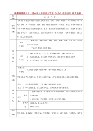 新疆精河县八十二团中学九年级语文下册《人生》教学设计 新人教版