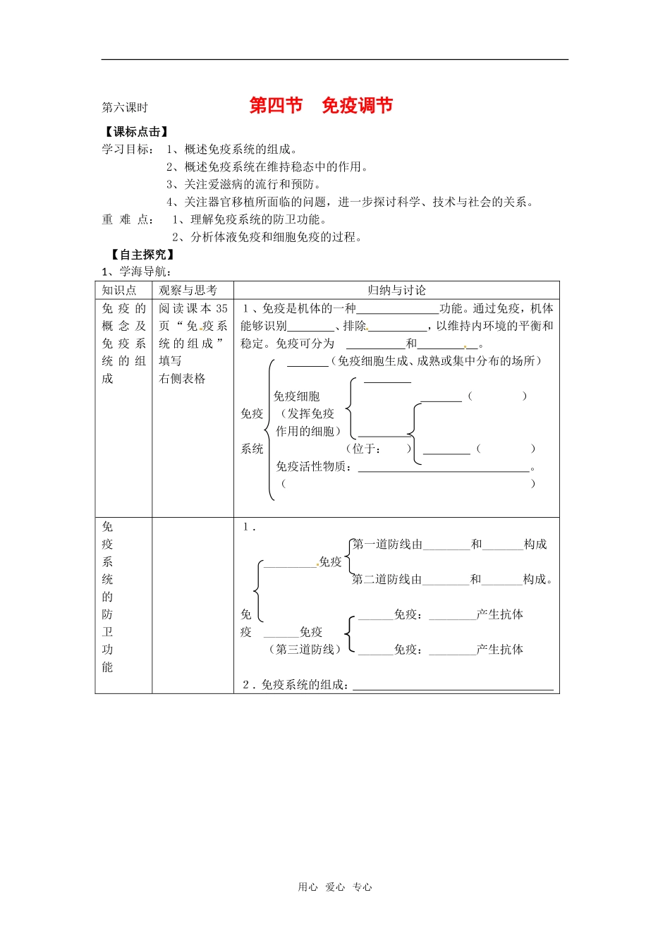 高中生物： 24 免疫调节（学案）新人教版必修3_第1页